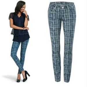 CAbi 3047 Blue Gray Plaid Skinny Grid Jeans Size 8
